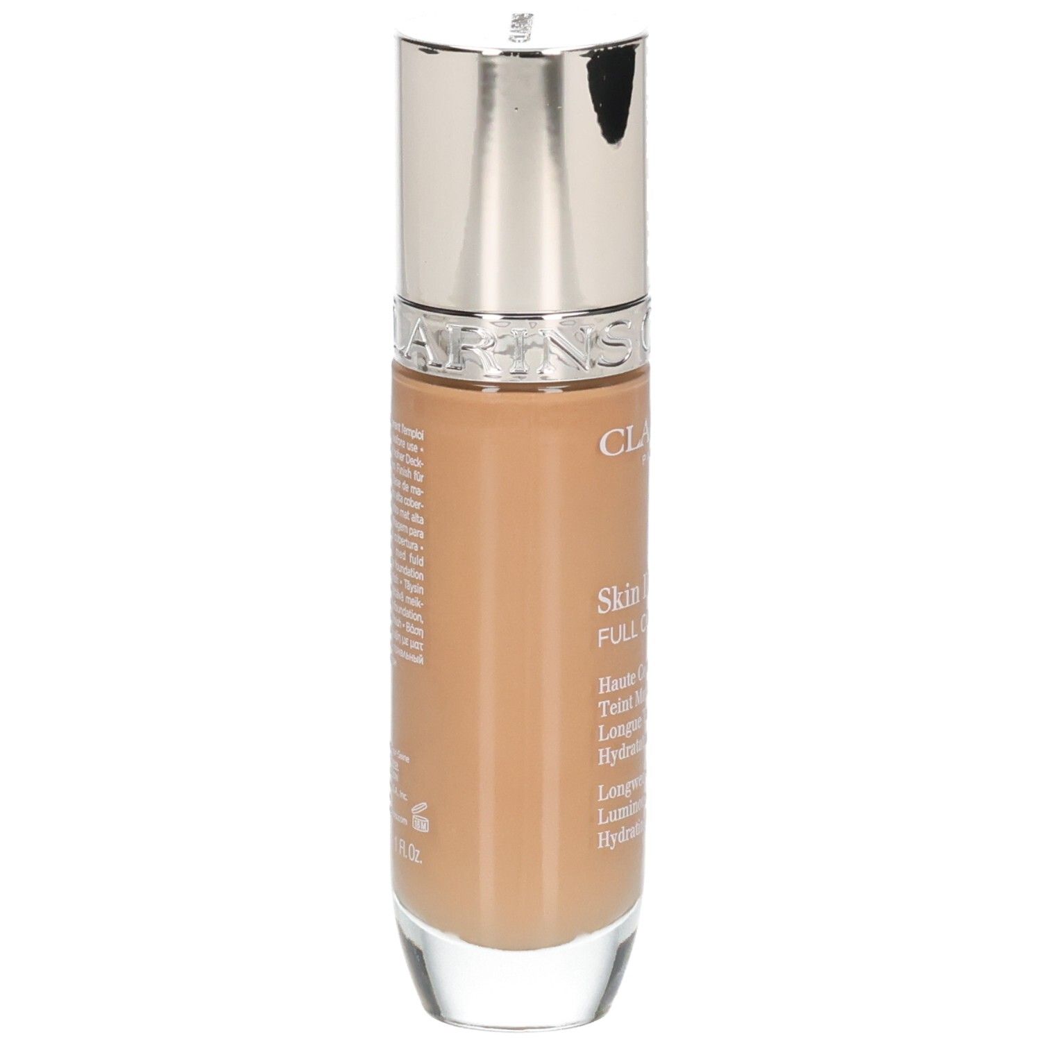 Fond de teint Clarins Skin Illusion Full Coverage, verso du flacon avec informations produit.