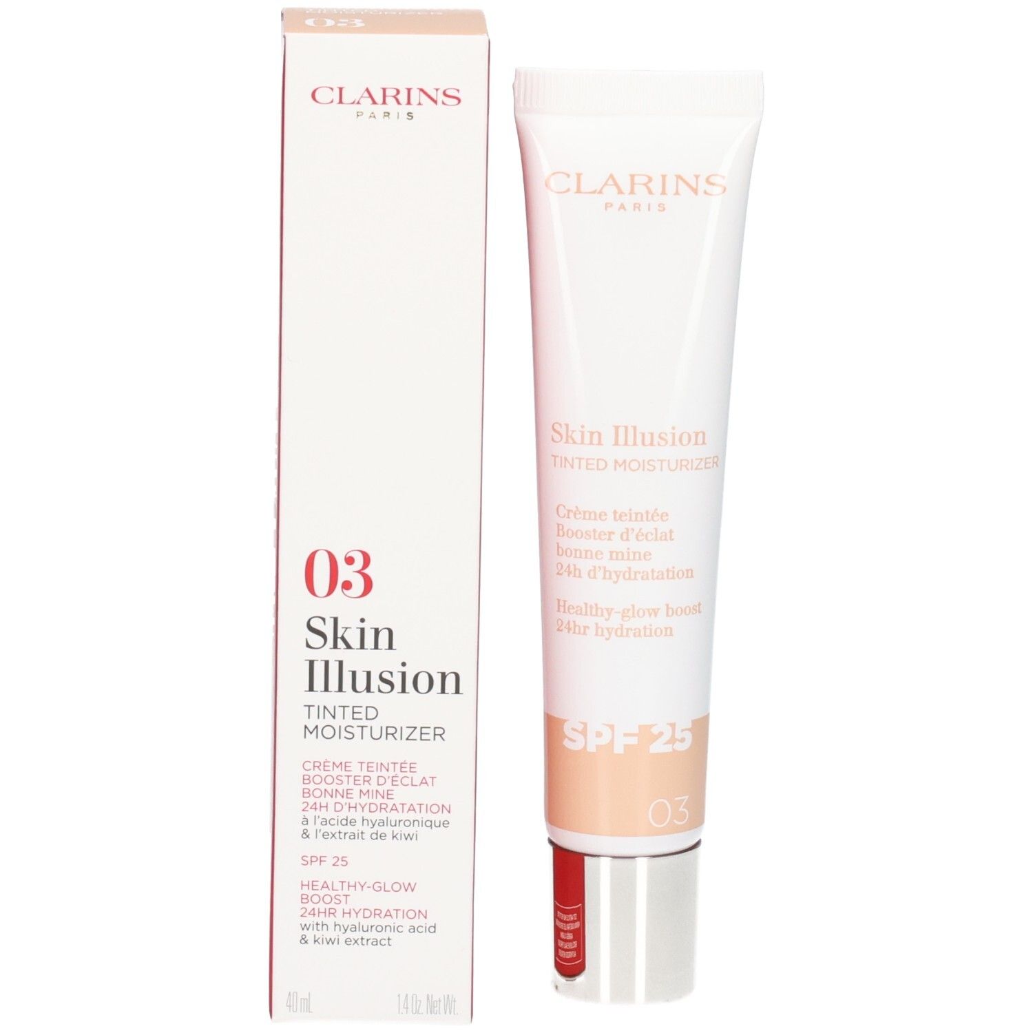 Clarins Skin Illusion getinte dagcrème SPF 25, tint 03, met doos.