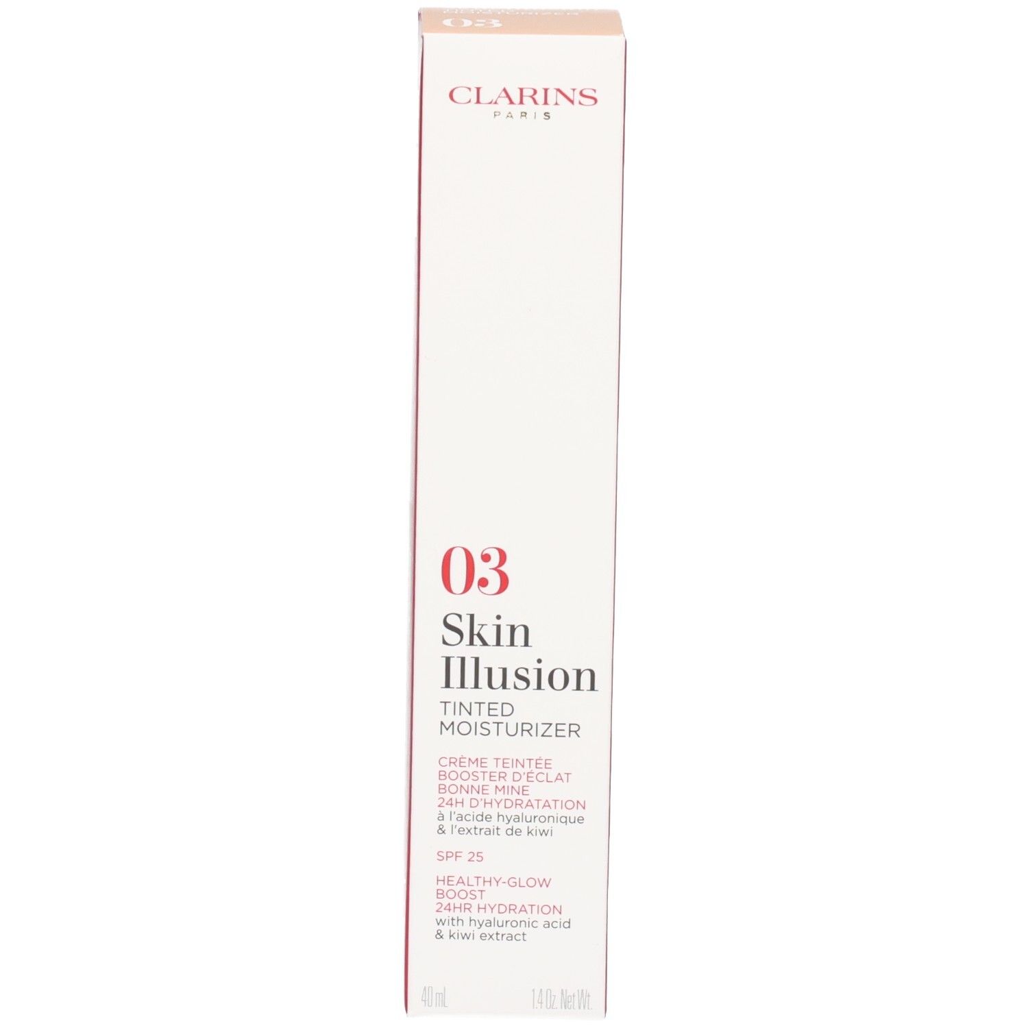 Doos van Clarins Skin Illusion getinte dagcrème SPF 25, tint 03.