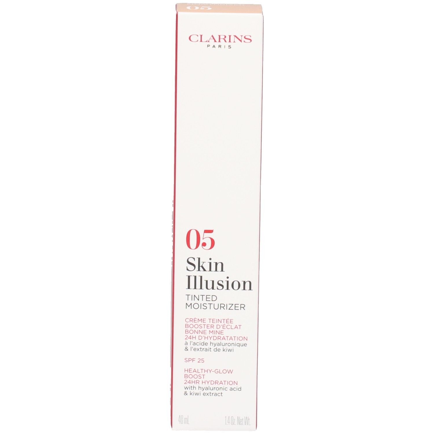 Doos van de Clarins Skin Illusion getinte hydraterende crème SPF 25, tint 05.