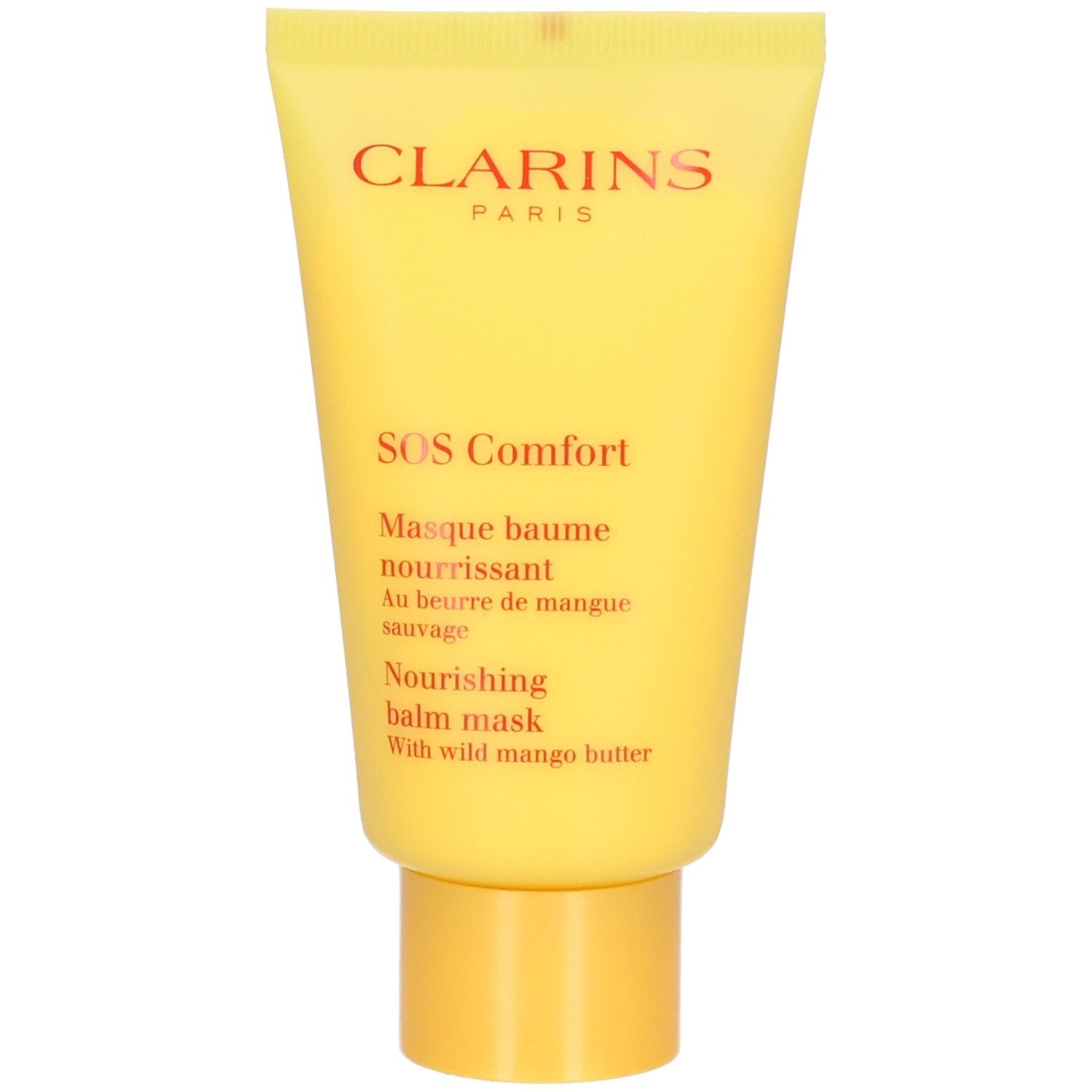 Clarins SOS Comfort Voedend Balmmasker, gele tube met bijpassende dop.