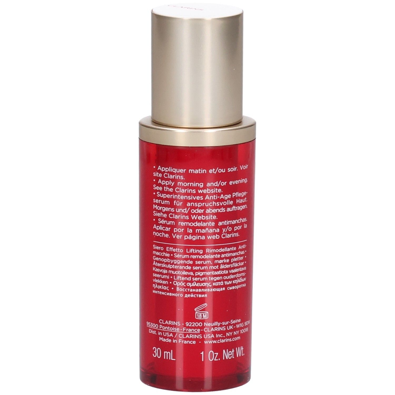 Clarins Supra Sérum Lift-Remodelant flesje en doosje, 30 ml.