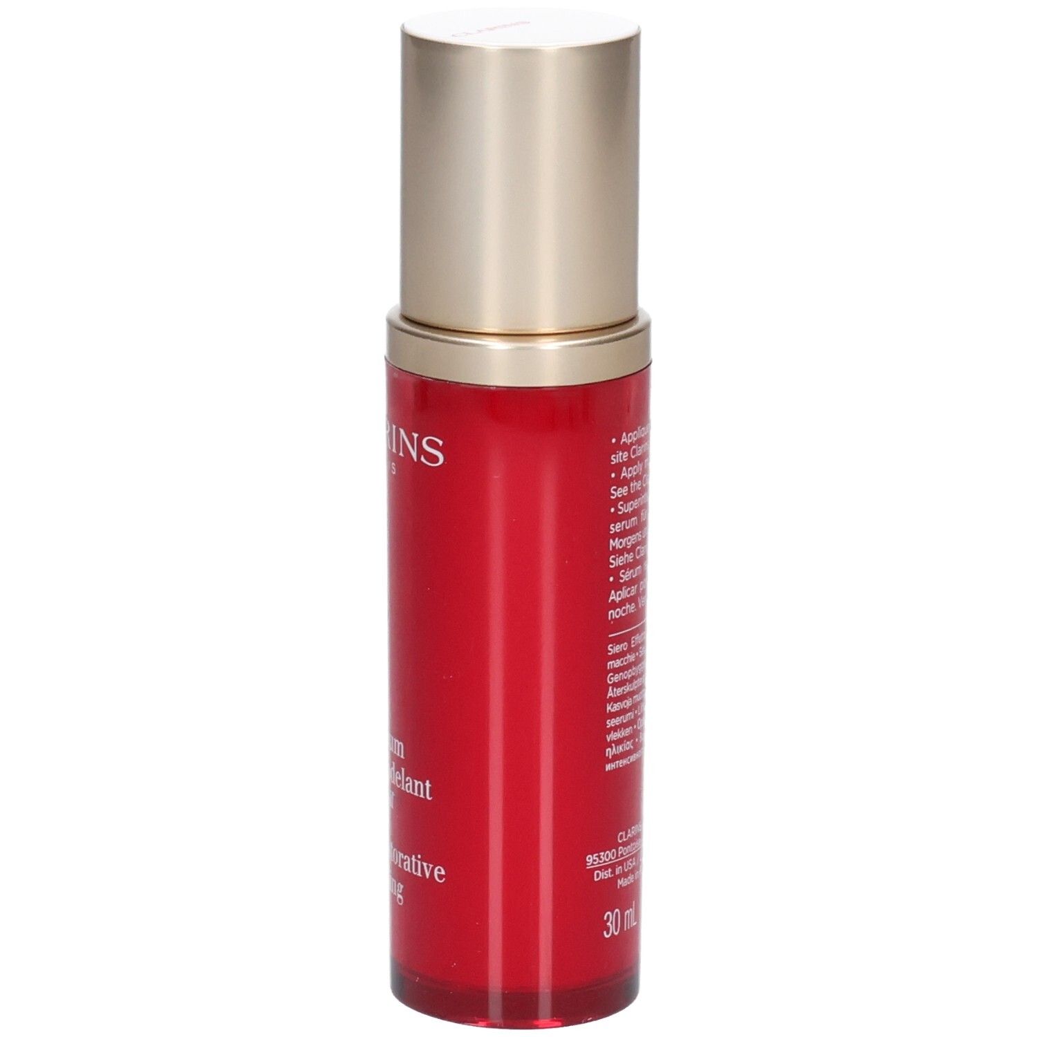 Clarins Supra Sérum Lift-Remodelant flesje met tekst aan de zijkant.