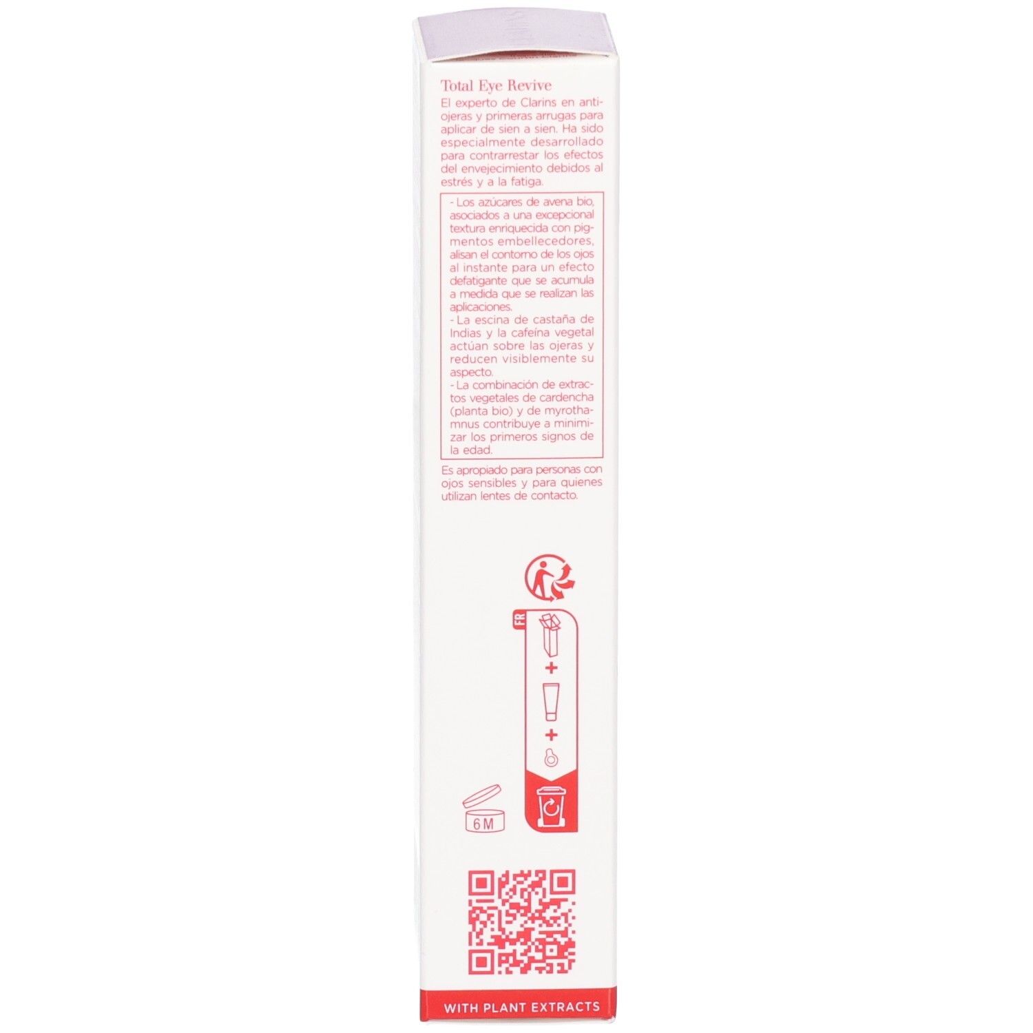 Côté de l'emballage Clarins Total Eye Revive avec instructions d'application.