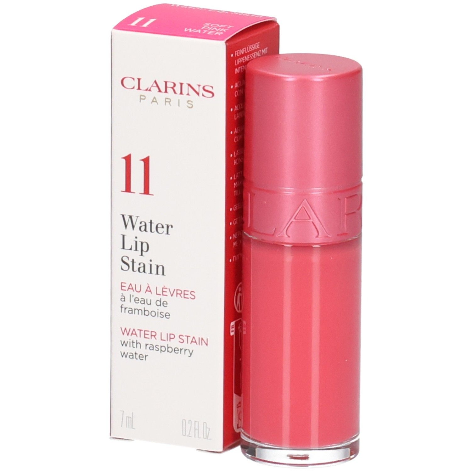 Clarins Eau à Lèvres 11, rouge à lèvres rose avec boîte.