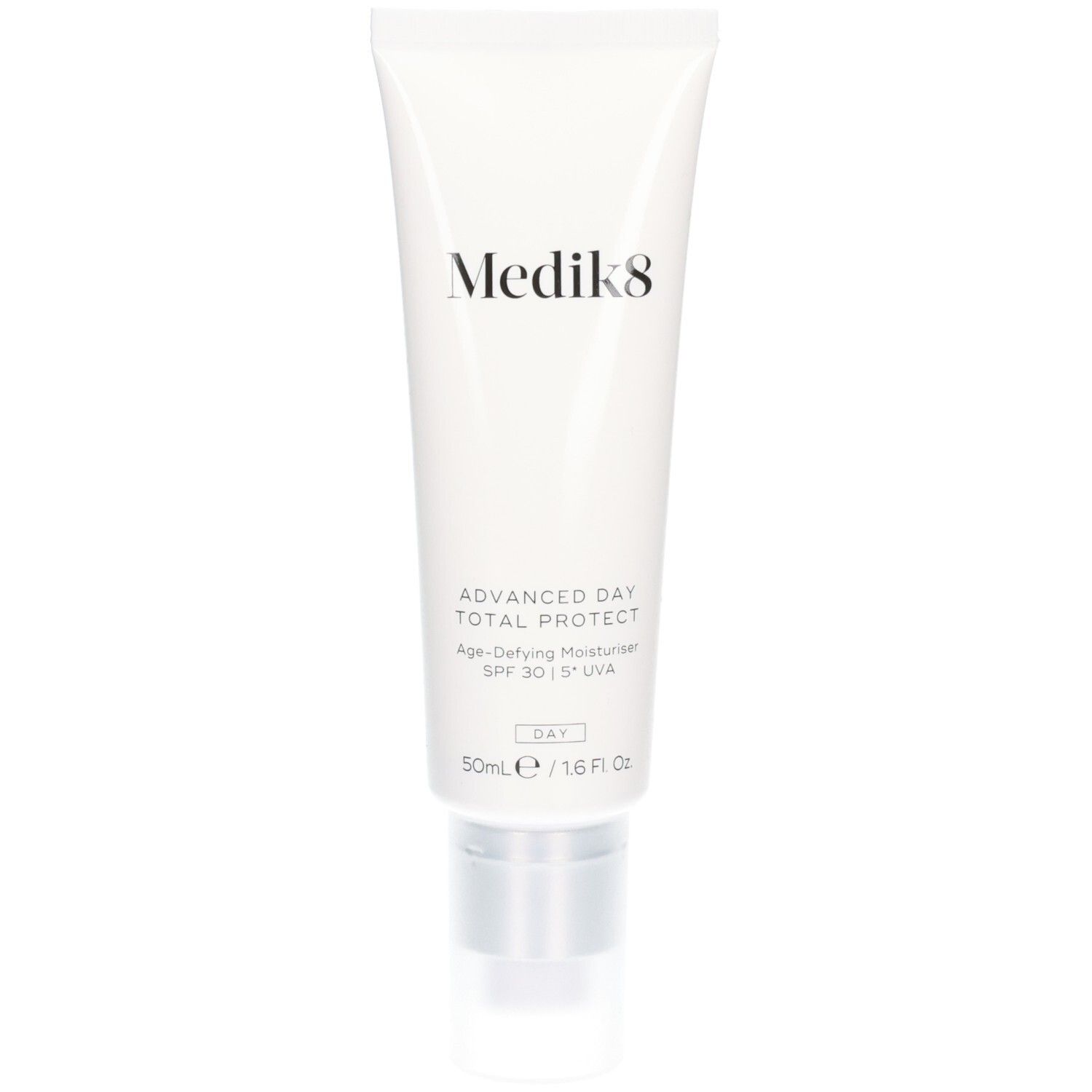 Medik8 Advanced Day Total Protect Hydraterende crème SPF30, 50ml tube met pompdispenser.