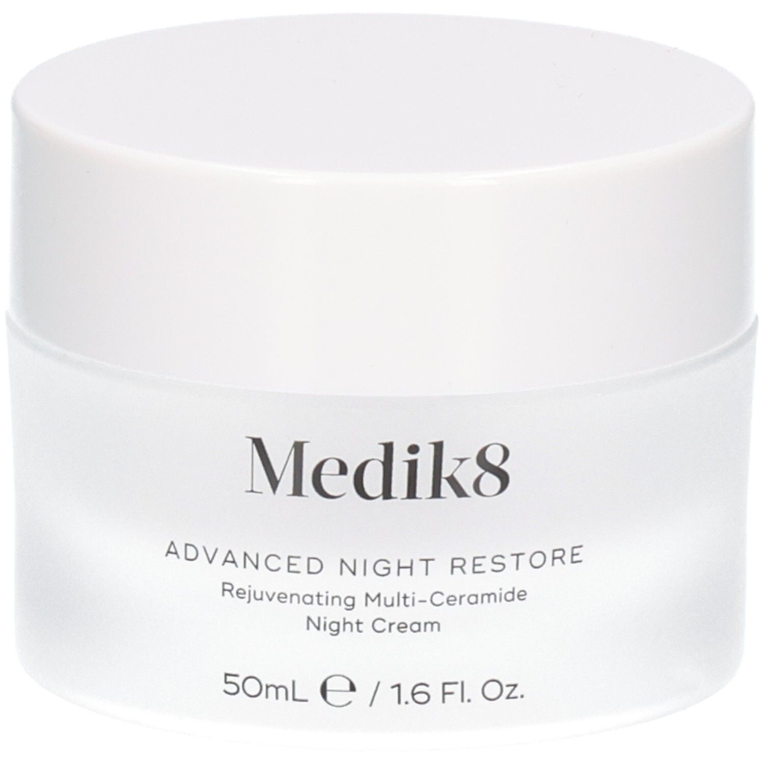 Crème de nuit Medik8 Advanced Night Restore dans un pot blanc, 50ml.