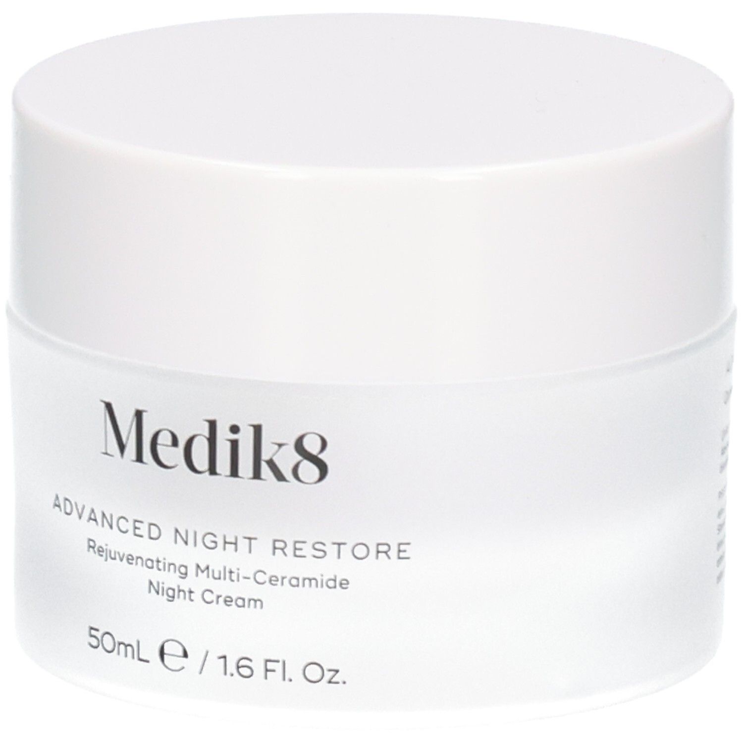 Crème de nuit Medik8 Advanced Night Restore dans un pot blanc, 50ml.