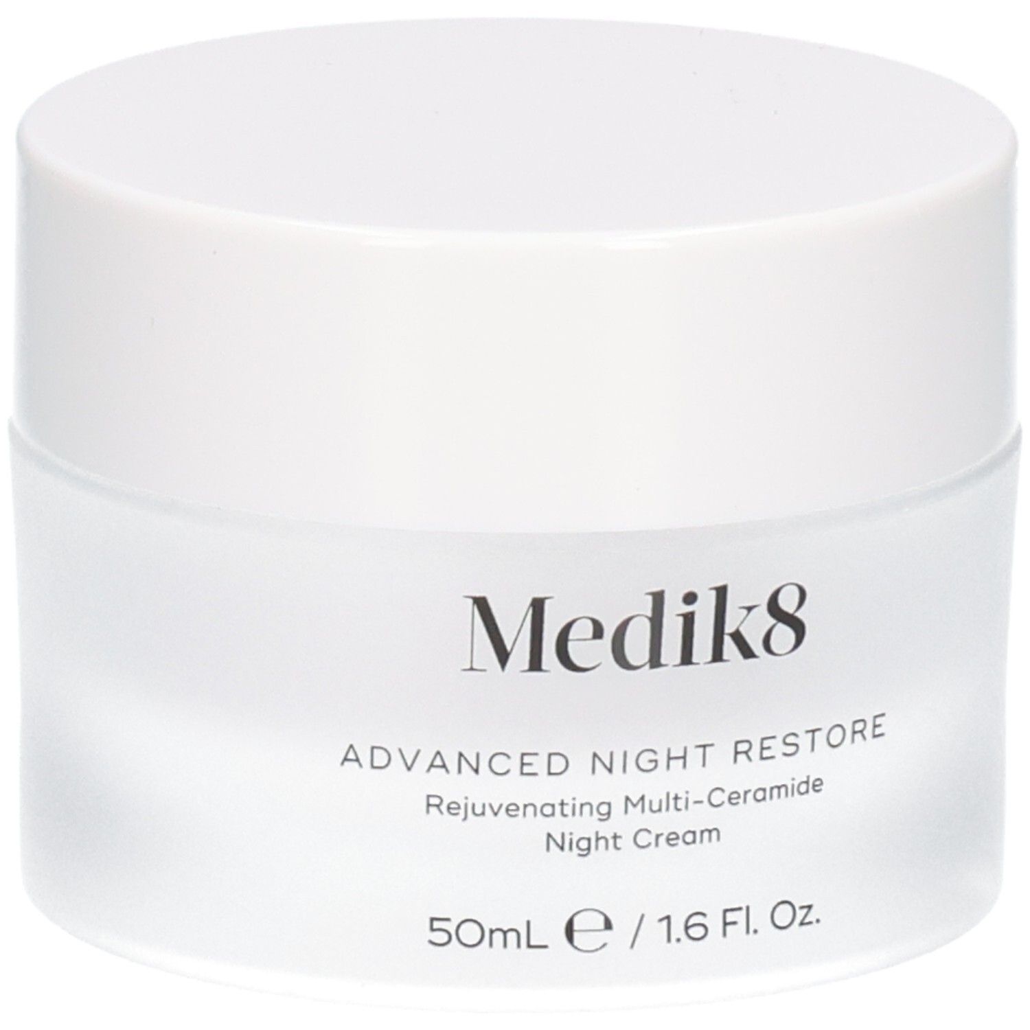 Crème de nuit Medik8 Advanced Night Restore dans un pot blanc, 50ml.