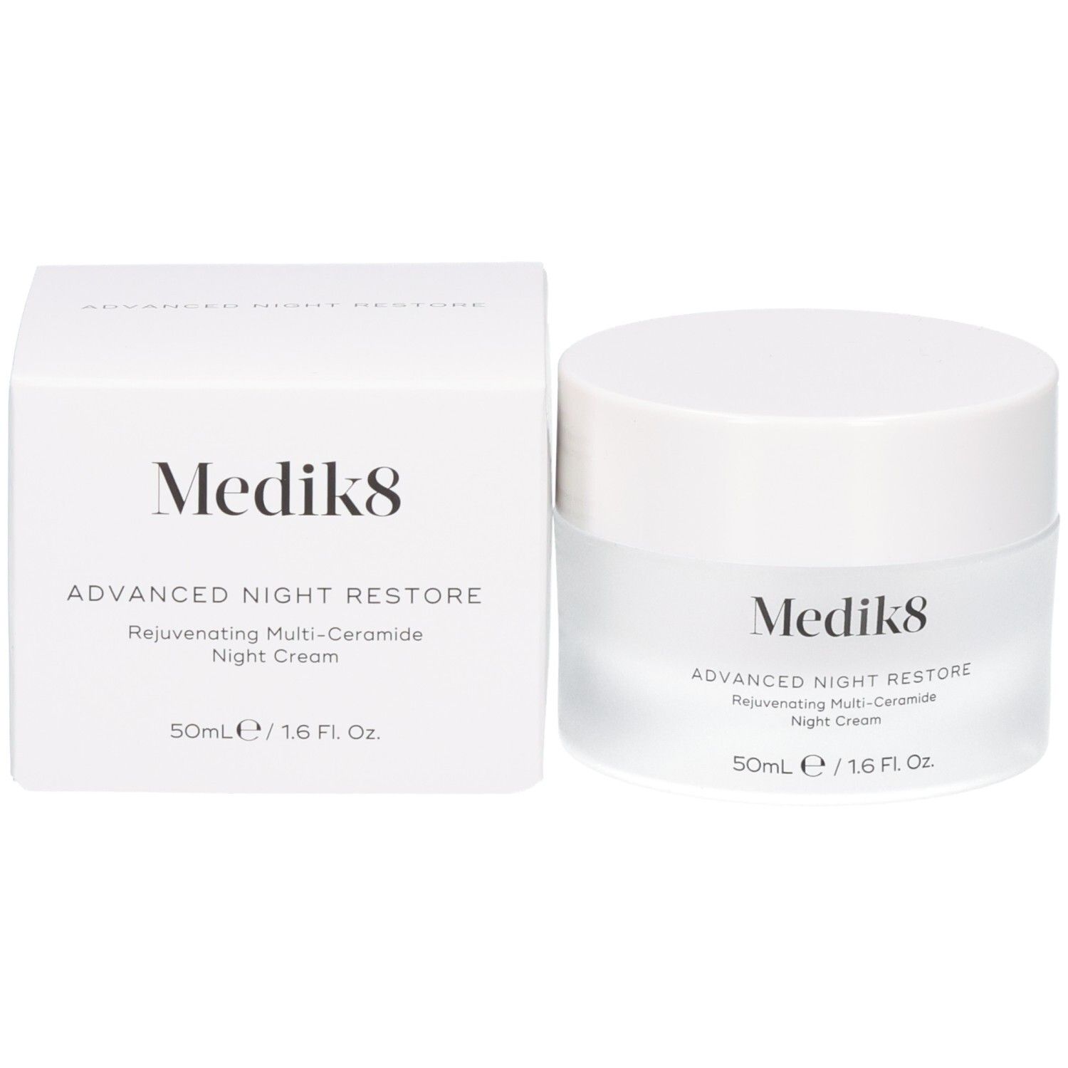 Crème de nuit Medik8 Advanced Night Restore et sa boîte, 50ml.