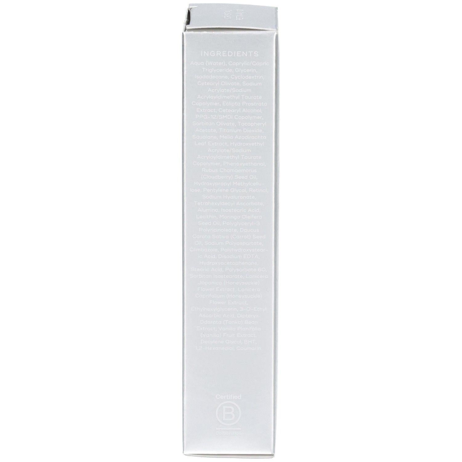 Côté de l'emballage Medik8 Crystal Retinal 10 avec liste des ingrédients.