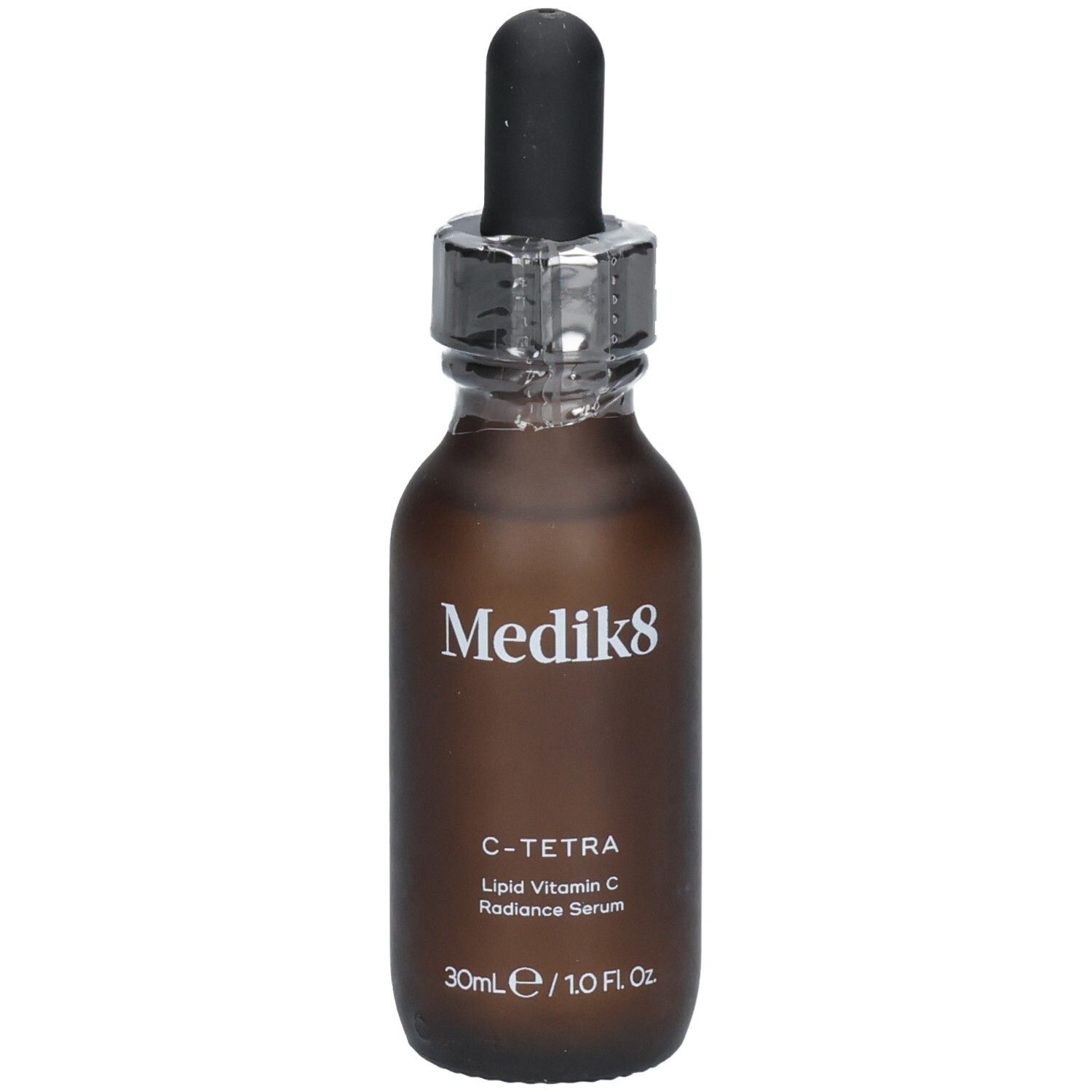 Sérum Medik8 C-Tetra : flacon en verre brun avec compte-gouttes. Contient 30ml/1.0 Fl. Oz.