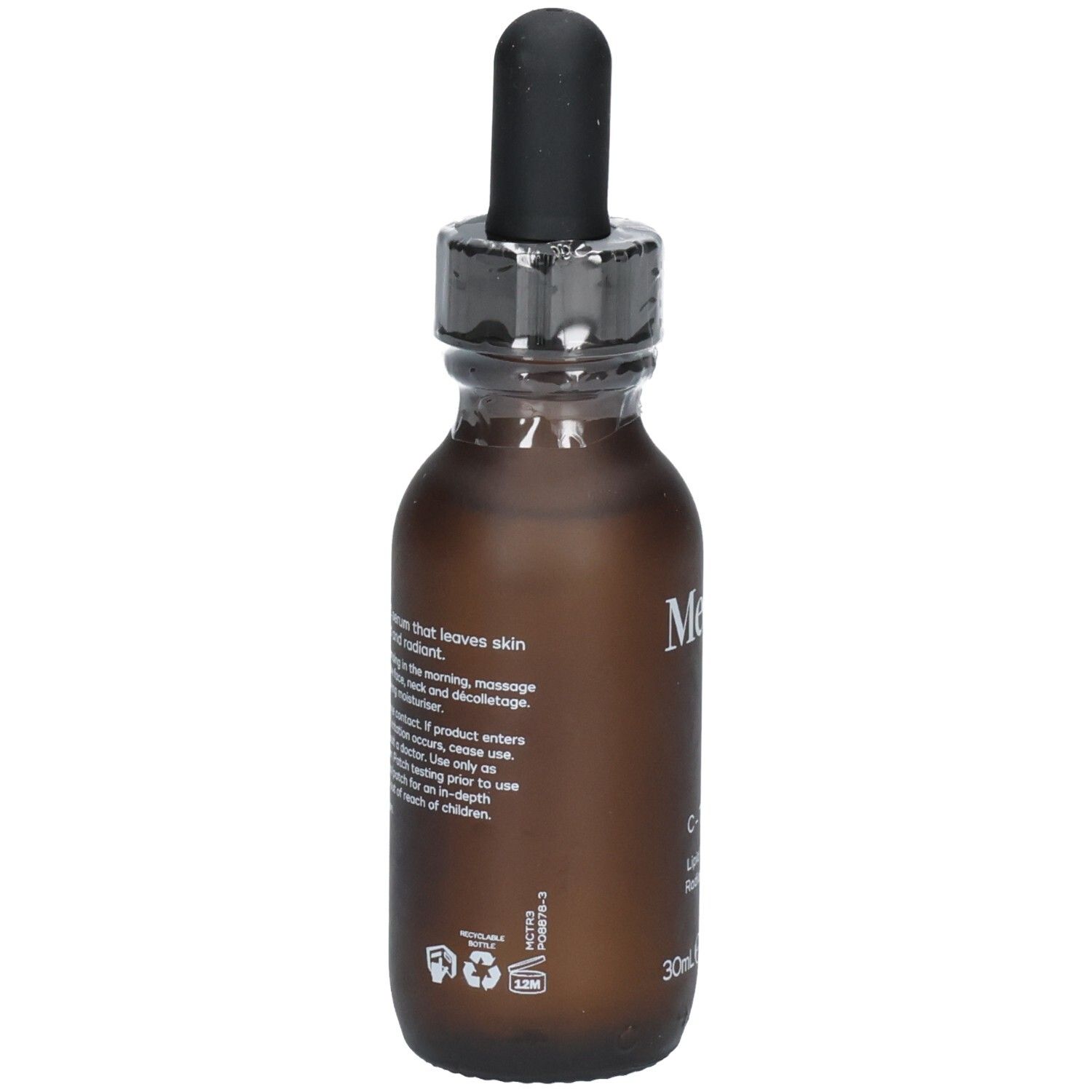 Sérum Medik8 C-Tetra : arrière du flacon avec instructions d'utilisation et ingrédients.