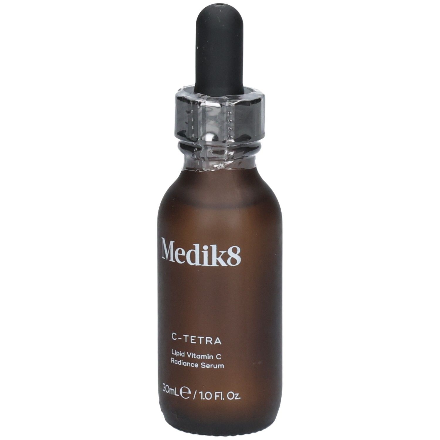 Sérum Medik8 C-Tetra : flacon en verre brun avec compte-gouttes. Contient 30ml/1.0 Fl. Oz.