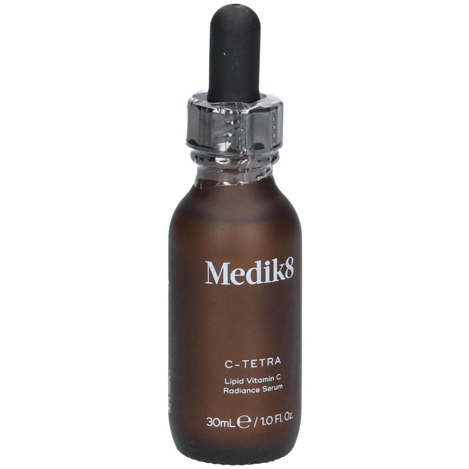 Sérum Medik8 C-Tetra : flacon en verre brun avec compte-gouttes. Contient 30ml/1.0 Fl. Oz.