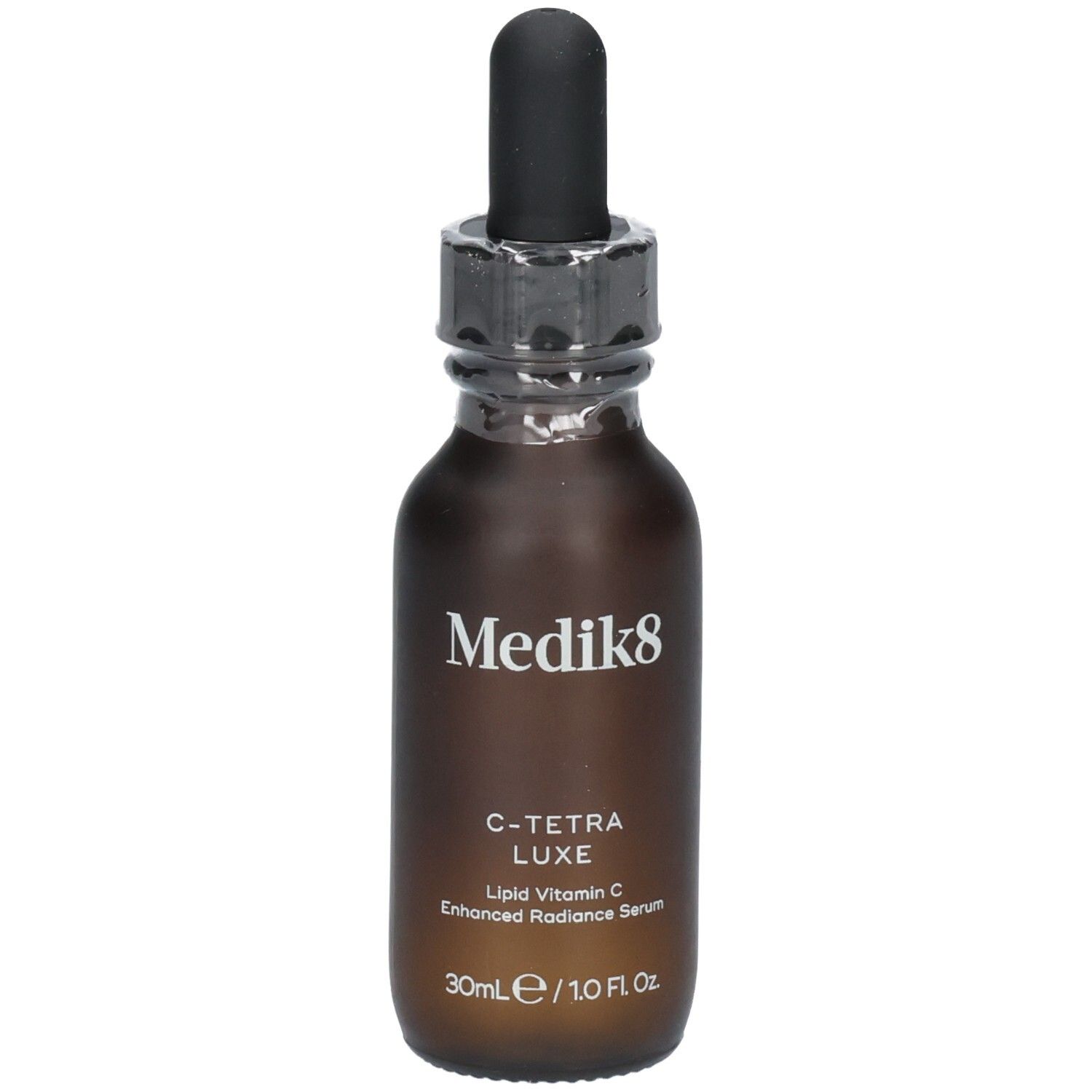 Sérum Medik8 C-Tetra Luxe dans un flacon en verre brun avec compte-gouttes. 30ml.