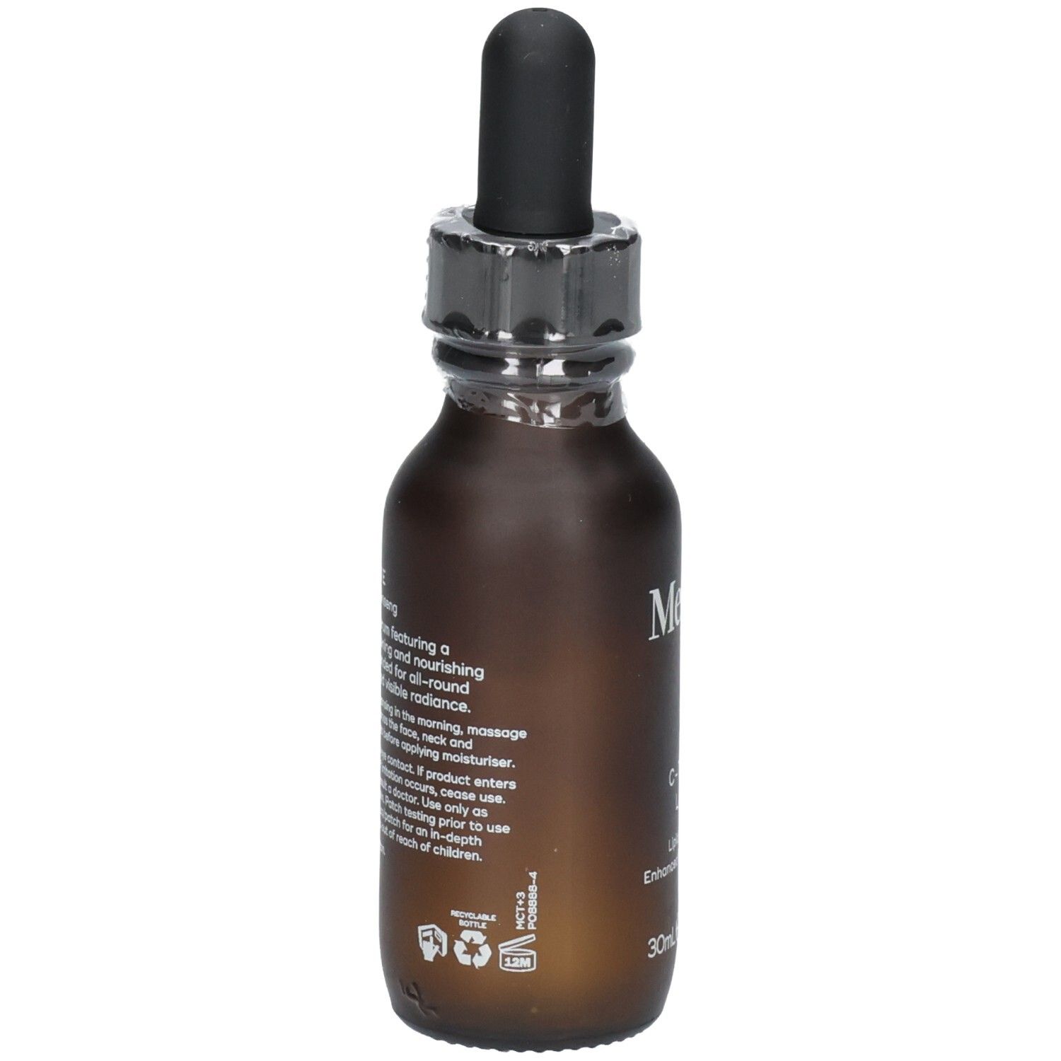 Dos de la bouteille de sérum Medik8 C-Tetra Luxe avec instructions d'utilisation. 30ml.