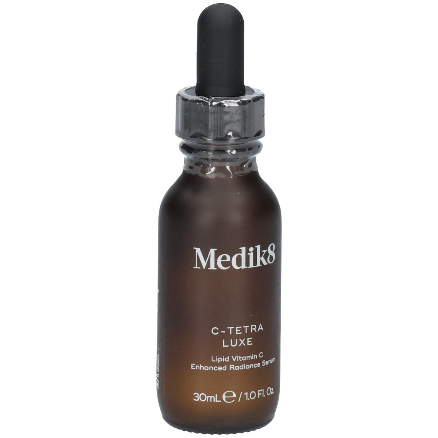 Sérum Medik8 C-Tetra Luxe dans un flacon en verre brun avec compte-gouttes. 30ml.
