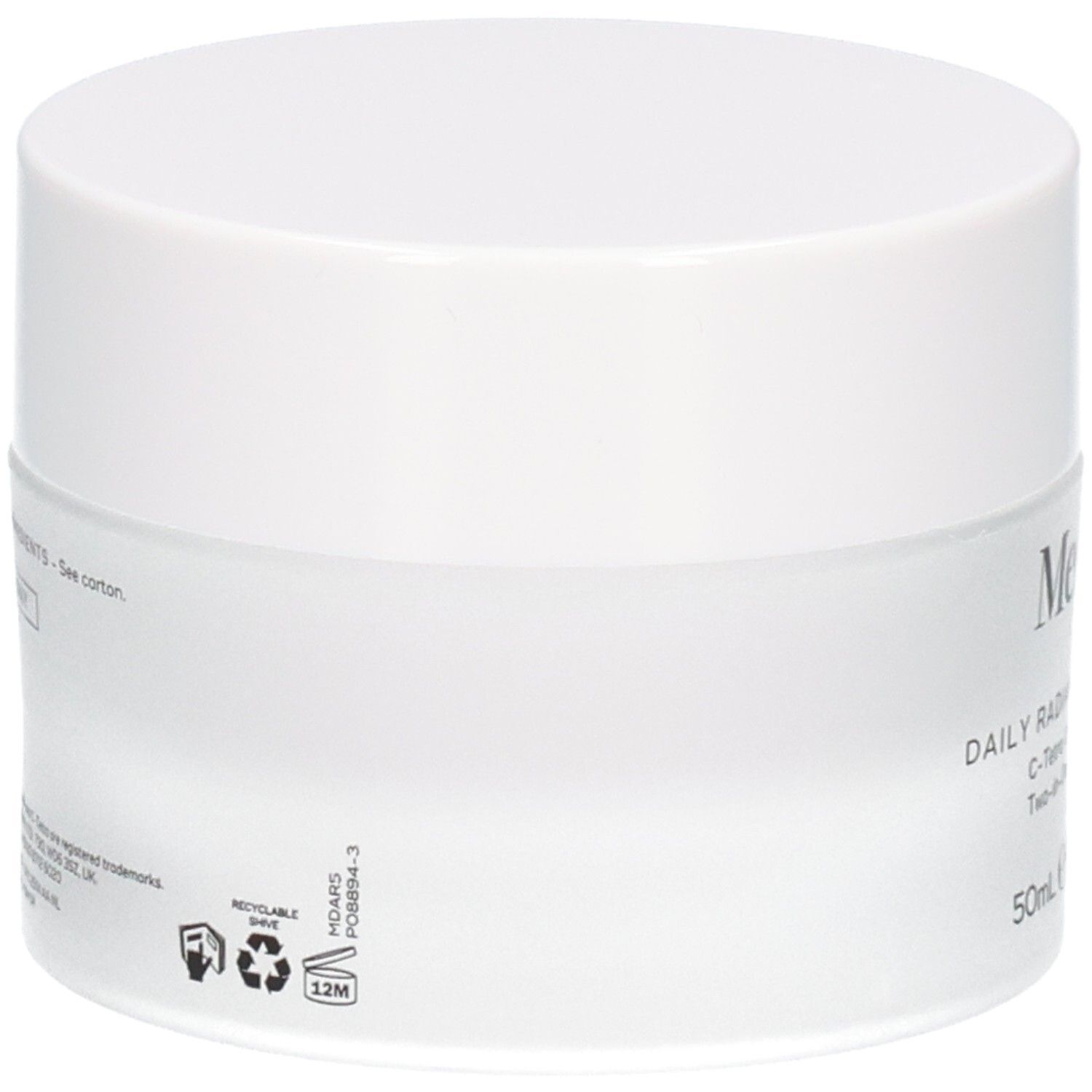 Medik8 C-Tetra Cream SPF 30 pot, zij-aanzicht met recycling-symbolen.