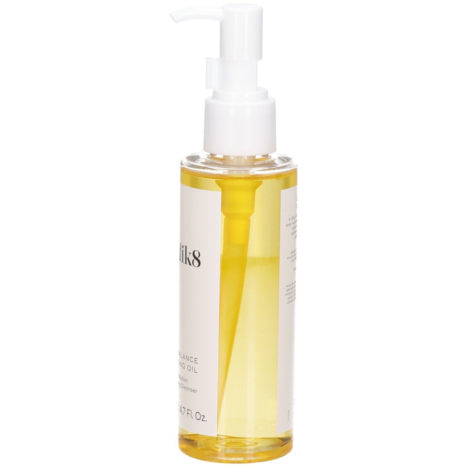Flacon d'huile nettoyante Medik8 Lipid-Balance, vue latérale en biais.