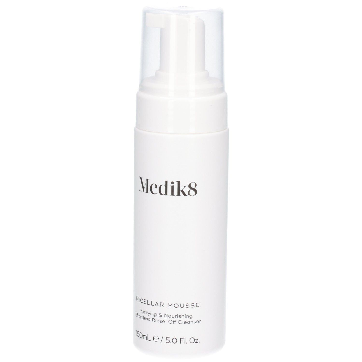 Medik8 Micellar Mousse fles met pompdispenser en transparante dop. 150ml / 5.0 Fl. Oz.