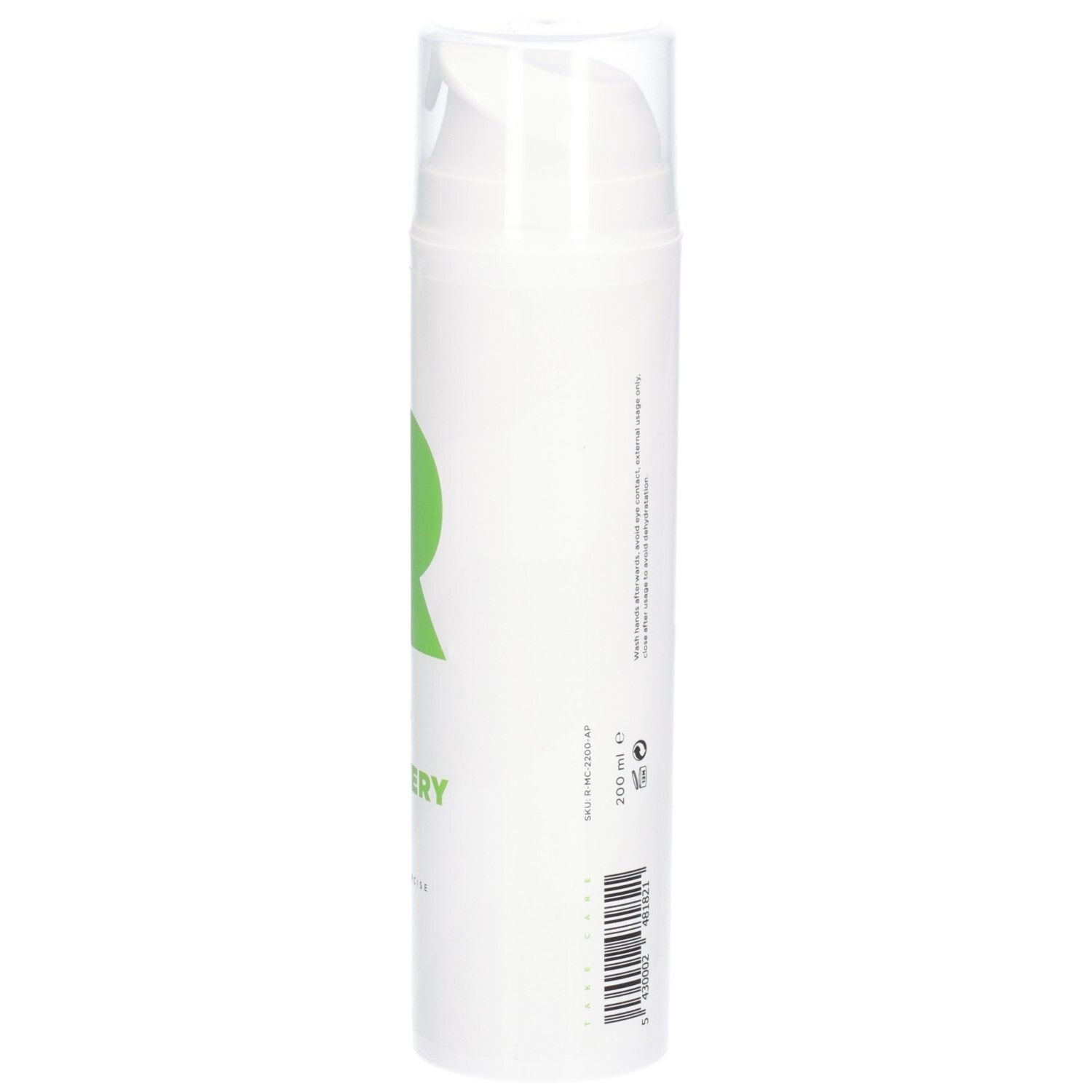 Witte cilinder met tekst. "RÉVVI Fast Recovery Gel" en volume-aanduiding 200 ml zijn zichtbaar.