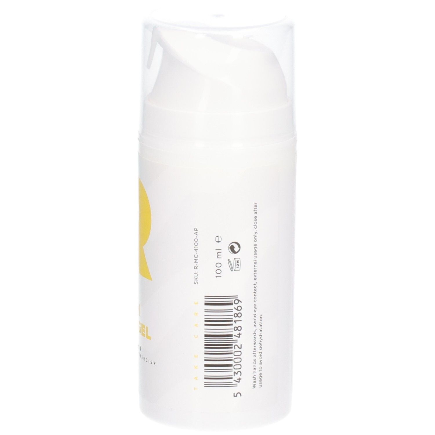 Gel RÉVVI Fresh Feet. Flacon blanc avec 'R' jaune et nom du produit. Bouchon transparent. 100 ml.