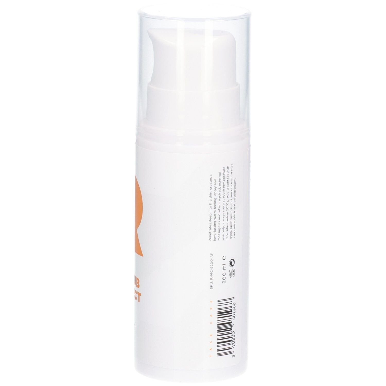 Witte dispenser met tekst op de achterkant. Tekst: informatie, QR-code, fabrikantenadres.