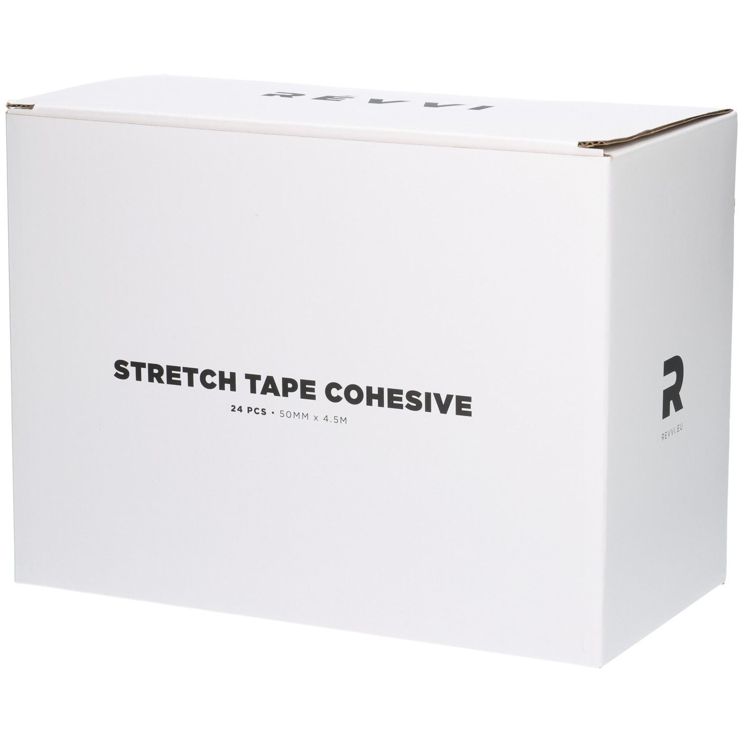 Grande boîte blanche avec inscription noire : STRETCH TAPE COHESIVE, 24 PCS, 50MM X 4.5M.