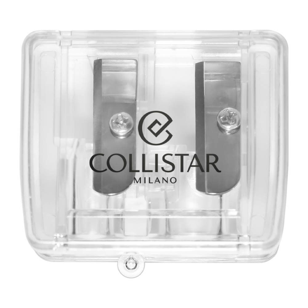 Transparante dubbele puntenslijper. COLLISTAR MILANO logo. Twee openingen. Klapdeksel.