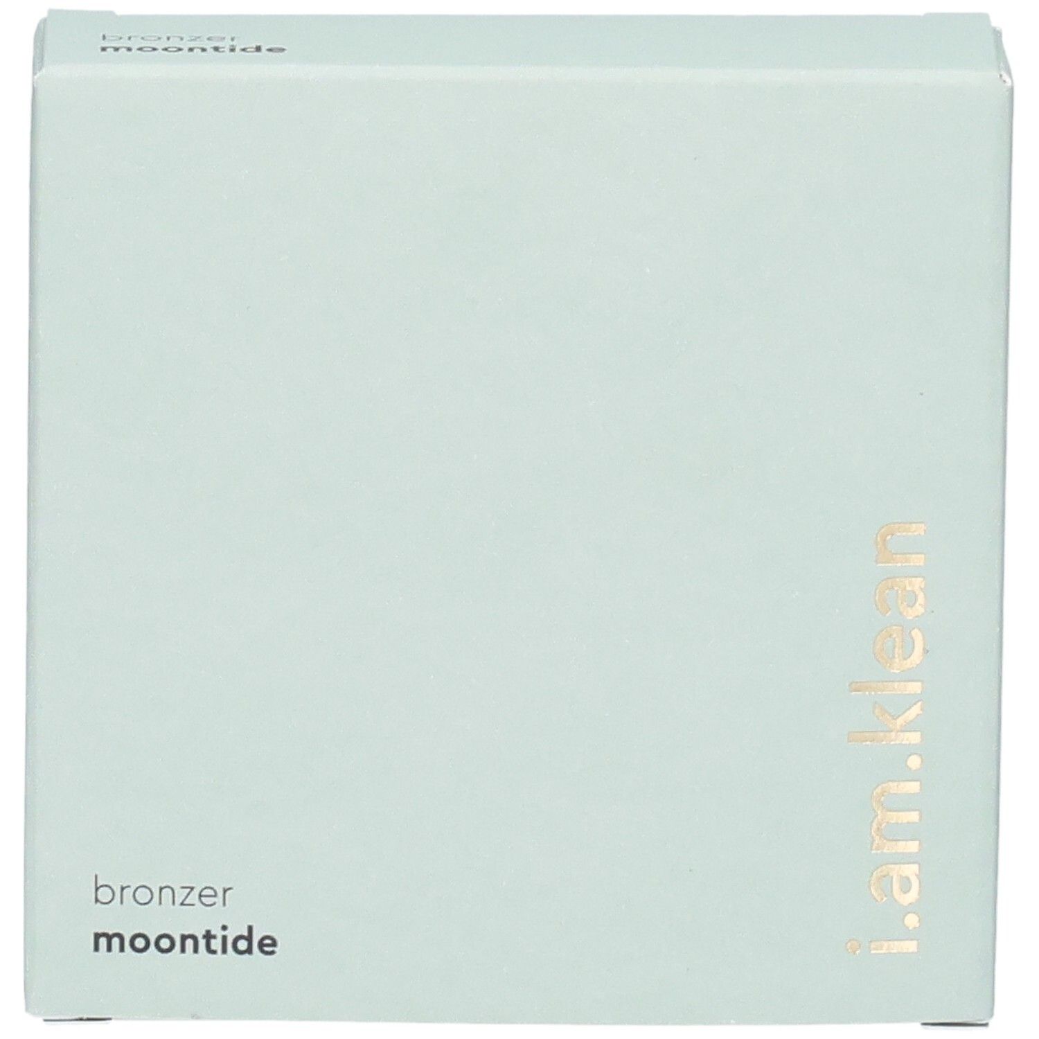 Boîte en carton vert clair. Inscription : i.am.klean, bronzer moontide.