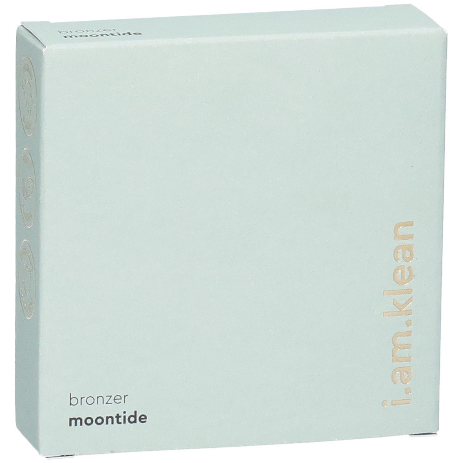 Boîte en carton vert clair. Inscription : i.am.klean, bronzer moontide.