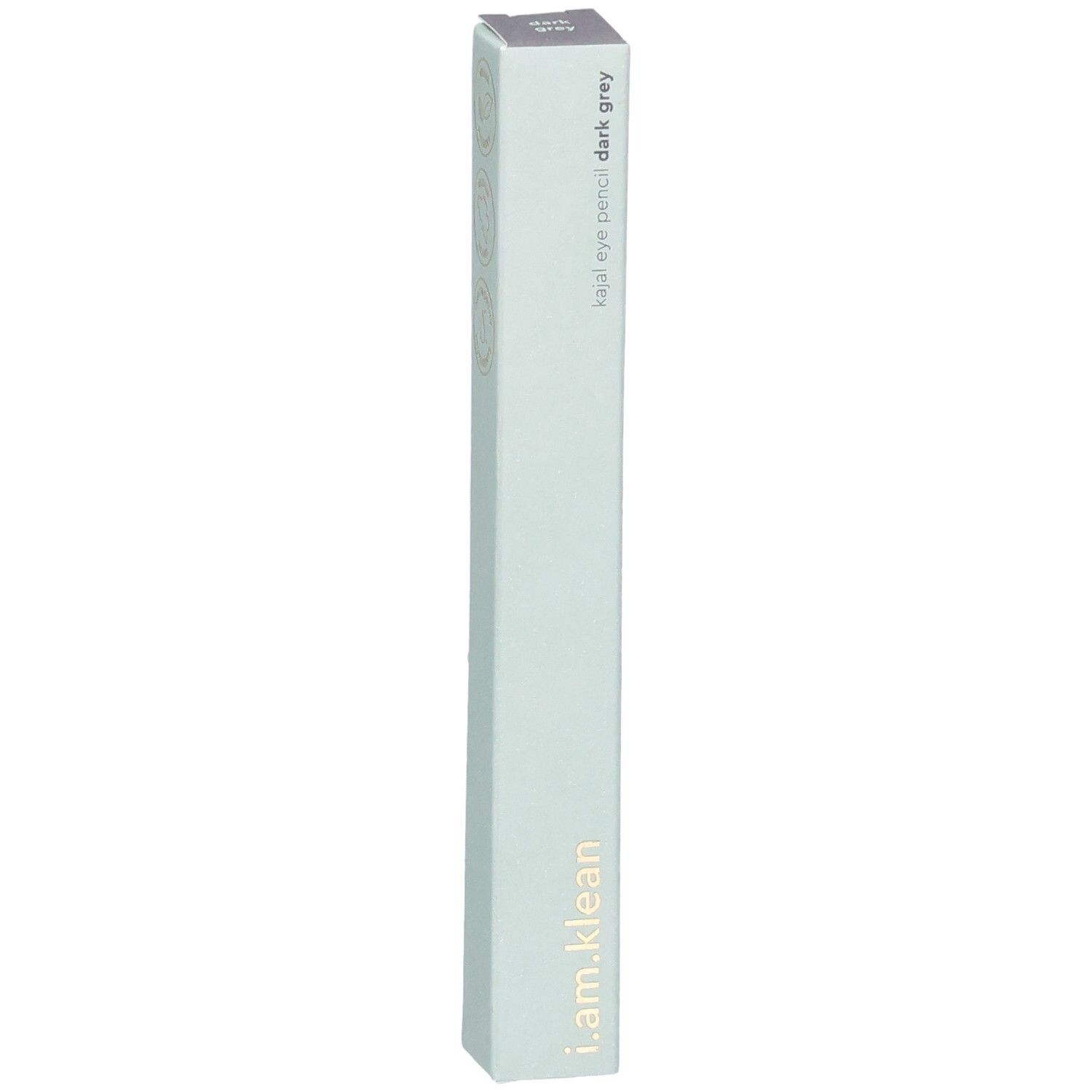 Kajal Eye Pencil Dark Grey Moontide in lichtgroene verpakking. Merk i.am.klean. Slanke, rechthoekige vorm.