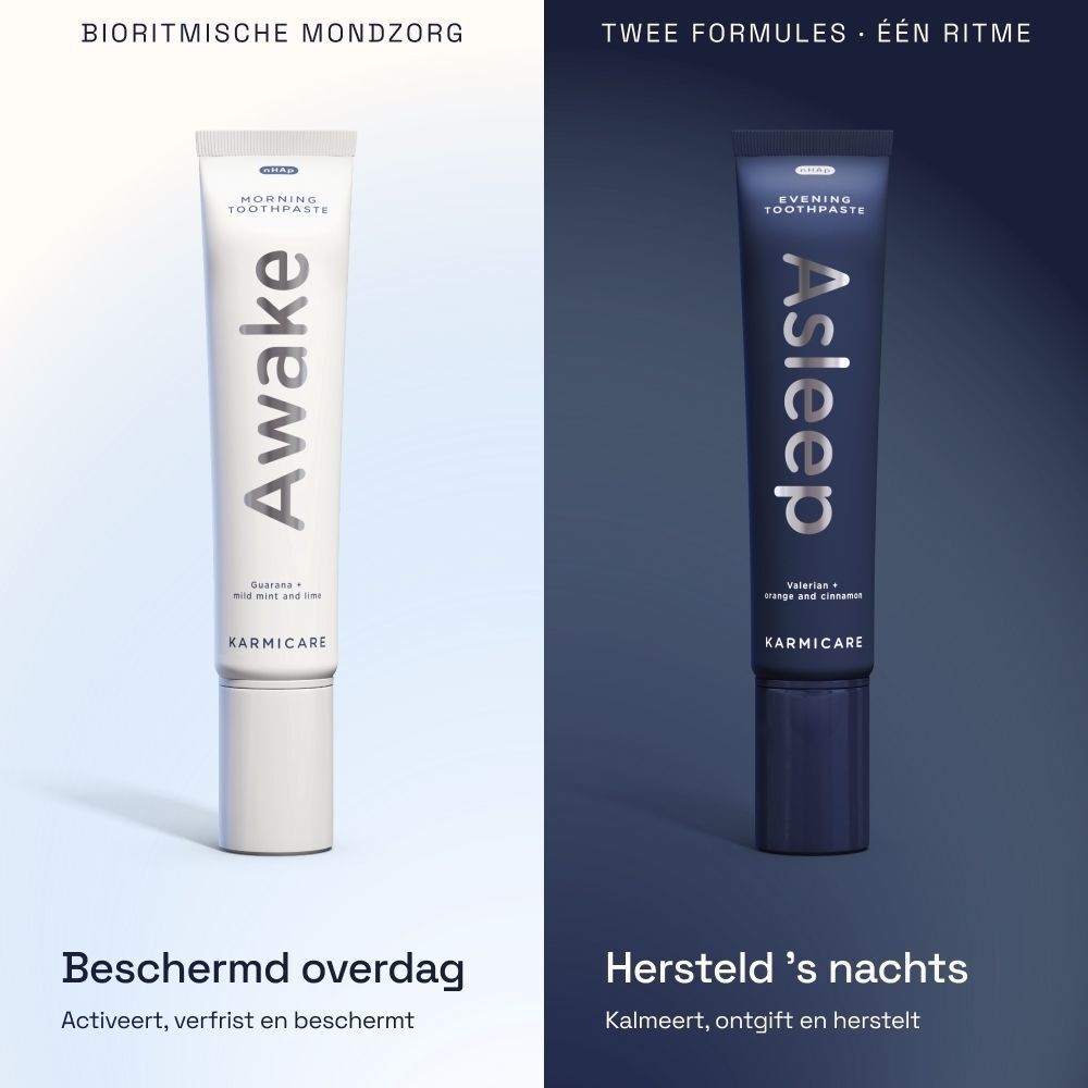Witte tube "Awake" van Karmicare. Bevat "Morning Toothpaste".
