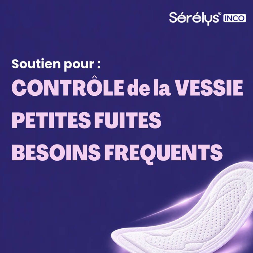 Protections d'incontinence Sérélys INCO pour le contrôle de la vessie, les petites fuites et les besoins fréquents.