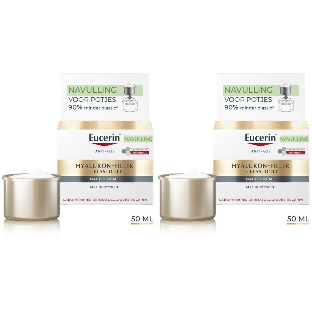 Eucerin Hyaluron-Filler + Elasticity Recharge Nachtcrème. Pot en verpakking. 50 ml.