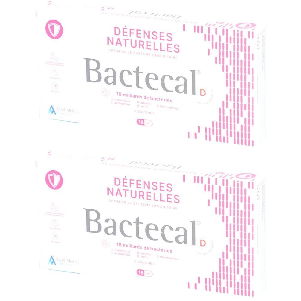Twee verpakkingen Bactecal D voor natuurlijke weerstand en immuunsysteem.