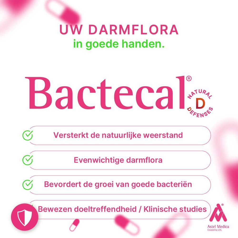 Hand die Bactecal D vasthoudt, gepromoot met 18 miljard bacteriën voor natuurlijke weerstand.