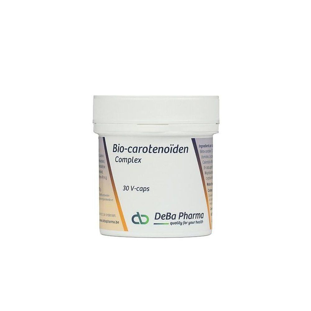 Een potje DeBa Pharma Bio-Carotenoïden Complex, 30 V-capsules.