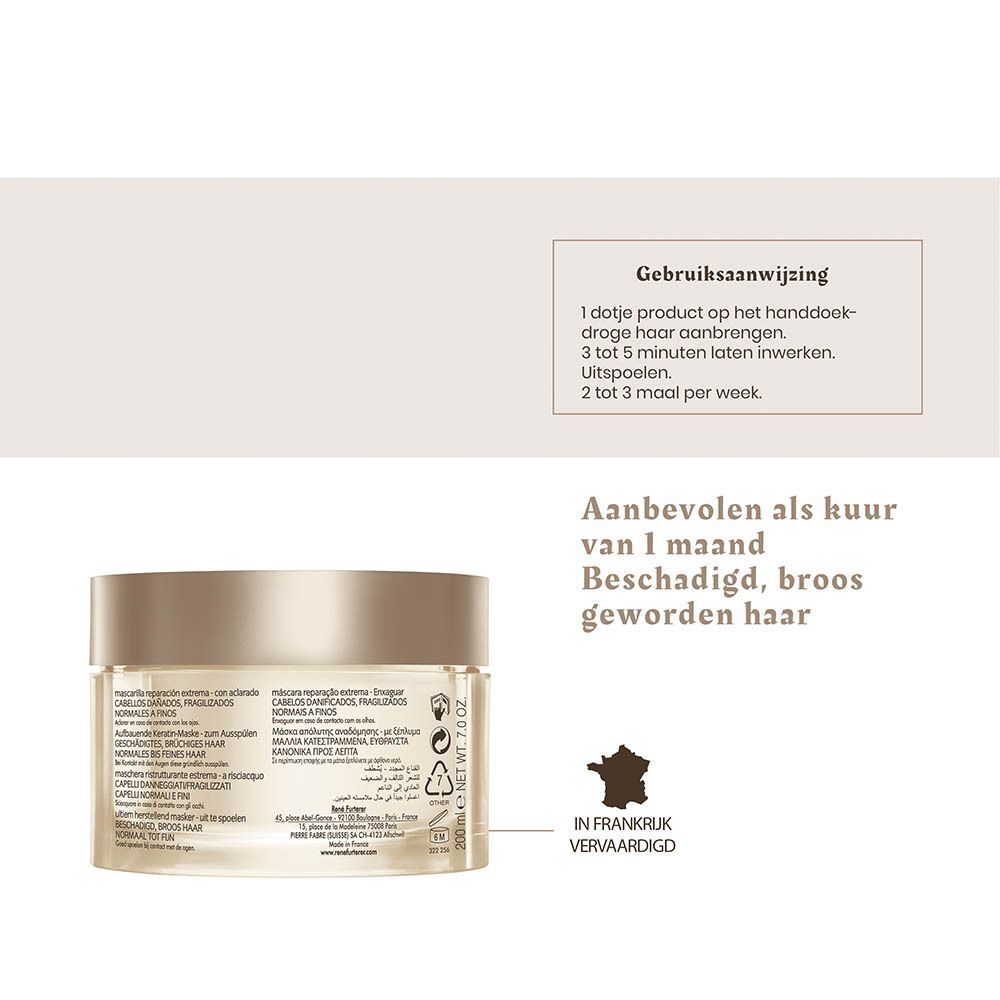 Crème pot met gebruiksaanwijzing voor beschadigd haar.