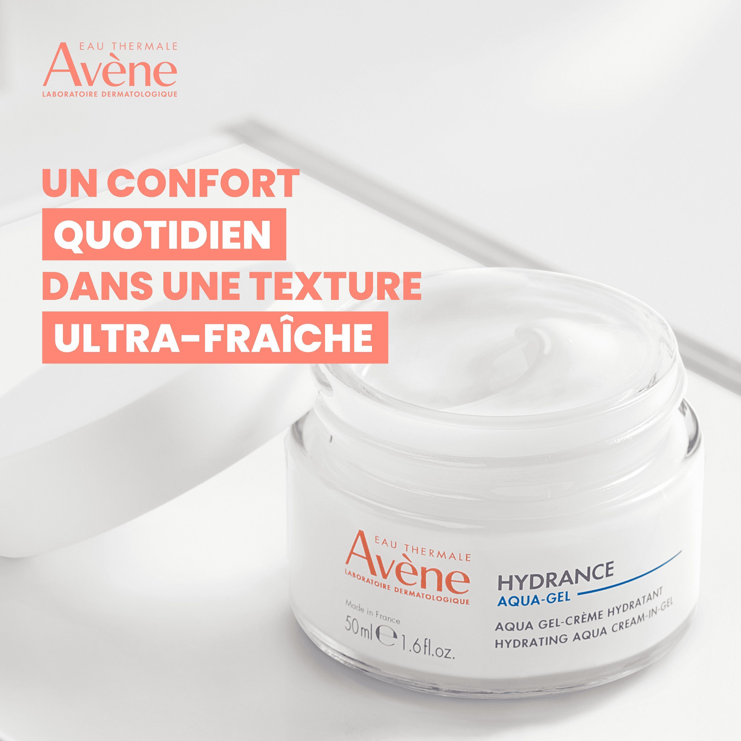 Un pot Avène Hydrance Aqua Gel ouvert, révélant une texture gel ultra-fraîche.