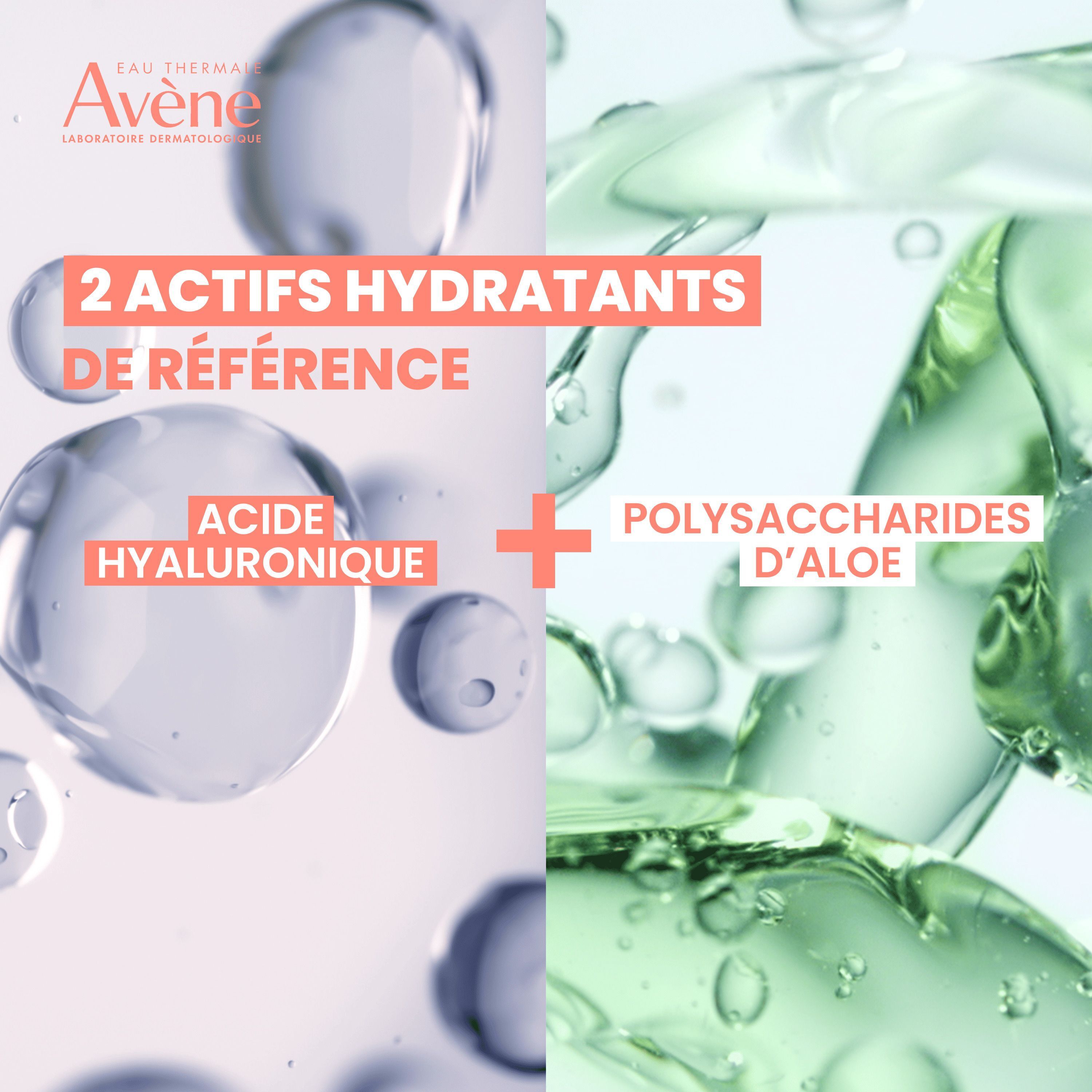 Représentation abstraite d'acide hyaluronique et de polysaccharides d'aloès, actifs hydratants.