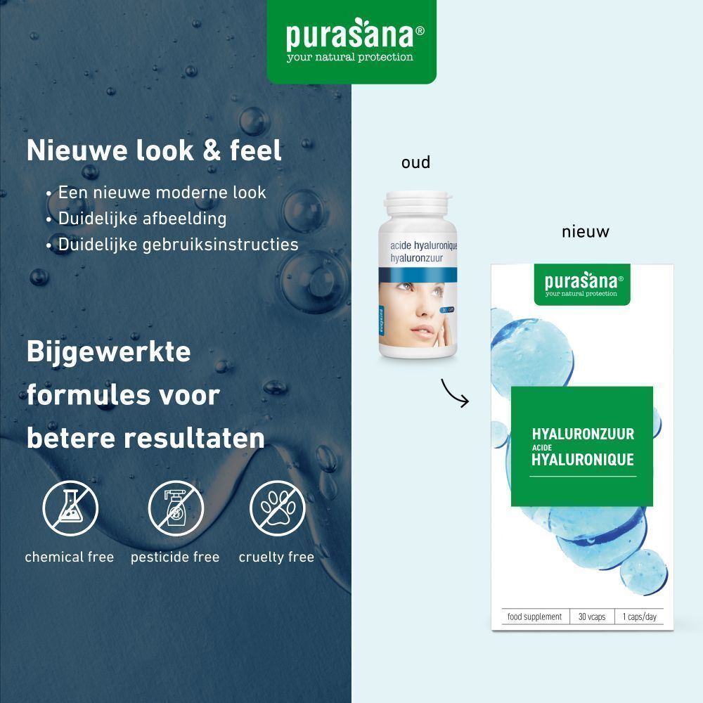Vergelijking: oude en nieuwe verpakking. Nieuwe verpakking: witte doos met groen etiket. 30 capsules.