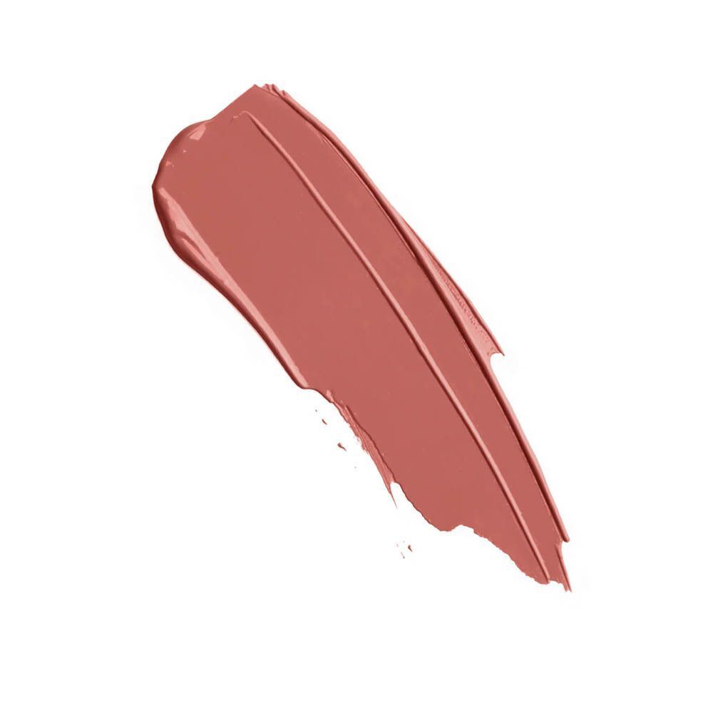 Échantillon de rouge à lèvres rose sur fond blanc.