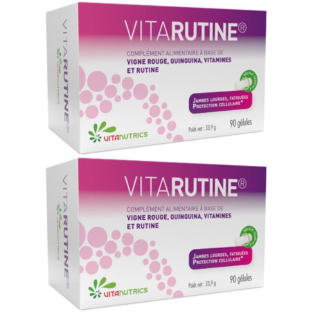 Deux boîtes de Vitarutine®. Complément alimentaire à base de vigne rouge, quinquina, vitamines et rutine. 90 gélules.