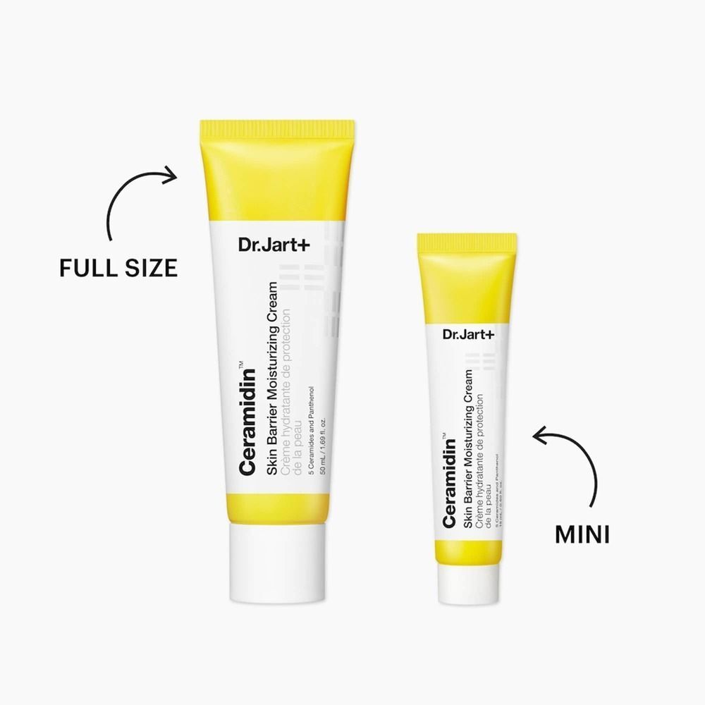 Deux tubes, un grand, un petit. Inscription : Dr.Jart+ Ceramidin Skin Barrier Moisturizing Cream.