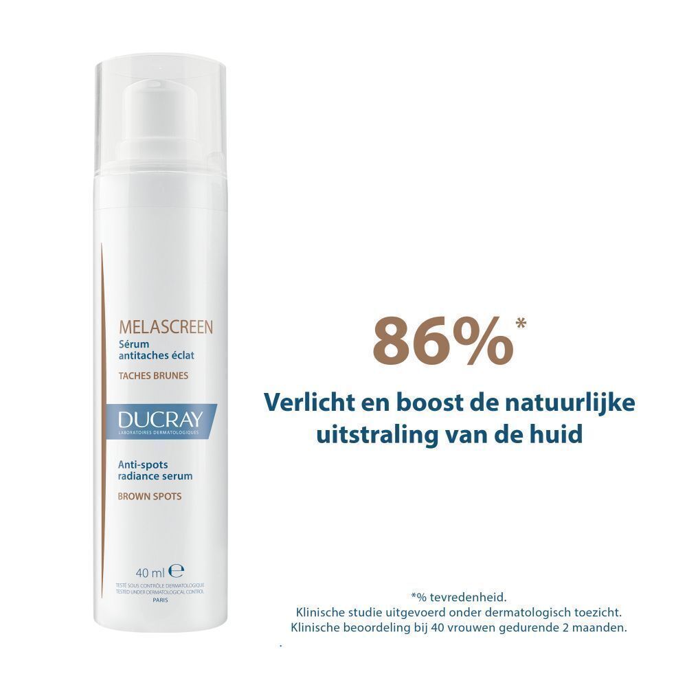Serumfles. Tekst: 86%* Verlicht en boost de natuurlijke uitstraling van de huid. *% tevredenheid.
