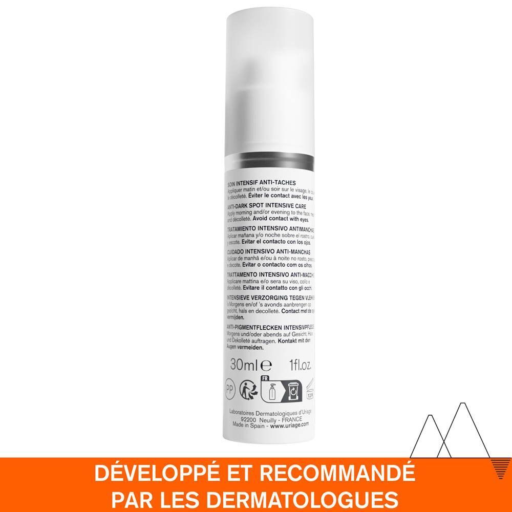 Flacon blanc avec texte. Texte: 30ml 1 fl.oz. Développé et recommandé par les dermatologues.