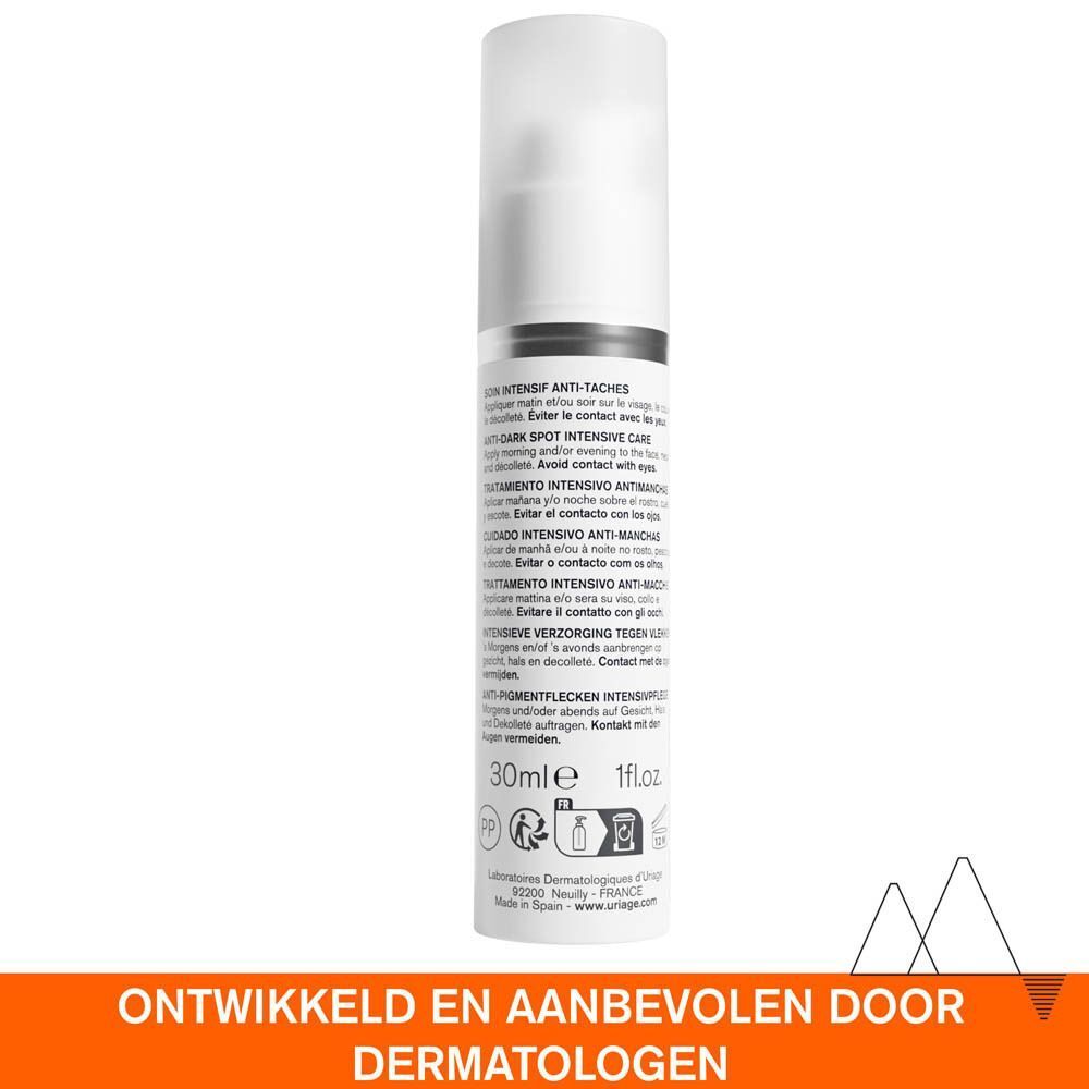 Witte flacon met tekst. Tekst: 30ml 1 fl.oz. Développé et recommandé par les dermatologues.
