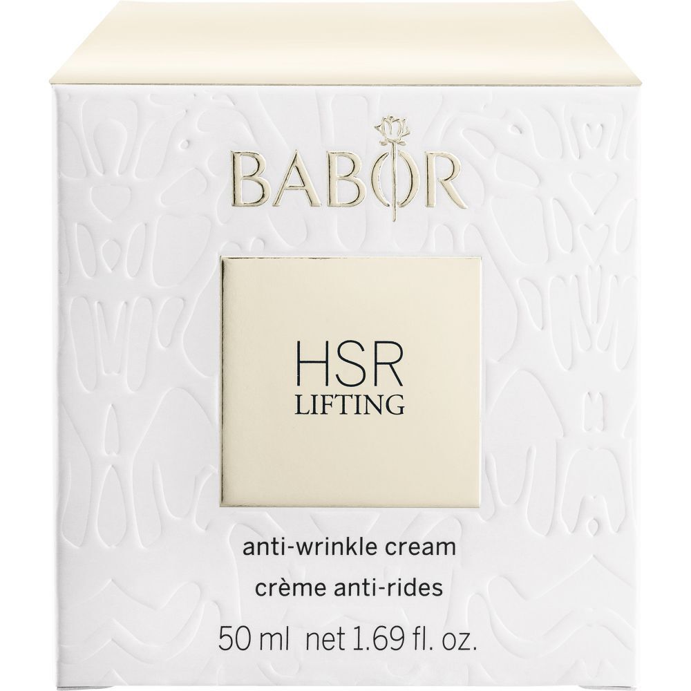 Witte verpakking met Babor-logo en HSR LIFTING. Tekst: anti-wrinkle cream, crème anti-rides. 50 ml net 1.69 fl. oz.